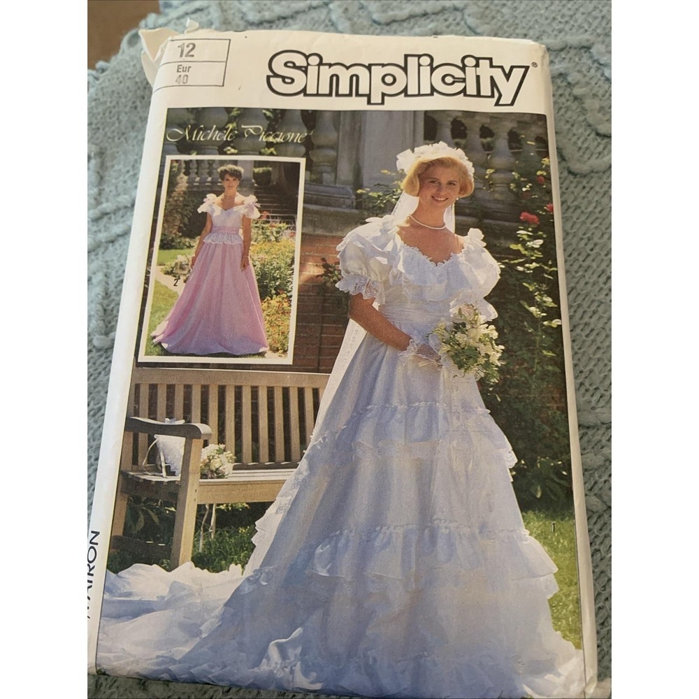 Vintage Simplicity 7258 Sewing Pattern Michele Piccione Maxi Wedding Dress sz 12